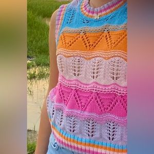 zara rainbow knit crochet sweater vest